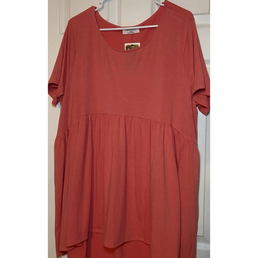 Zenana Top Womens Basic Short Sleeve Flowy High Low Coral Plus Size 3X NWT
